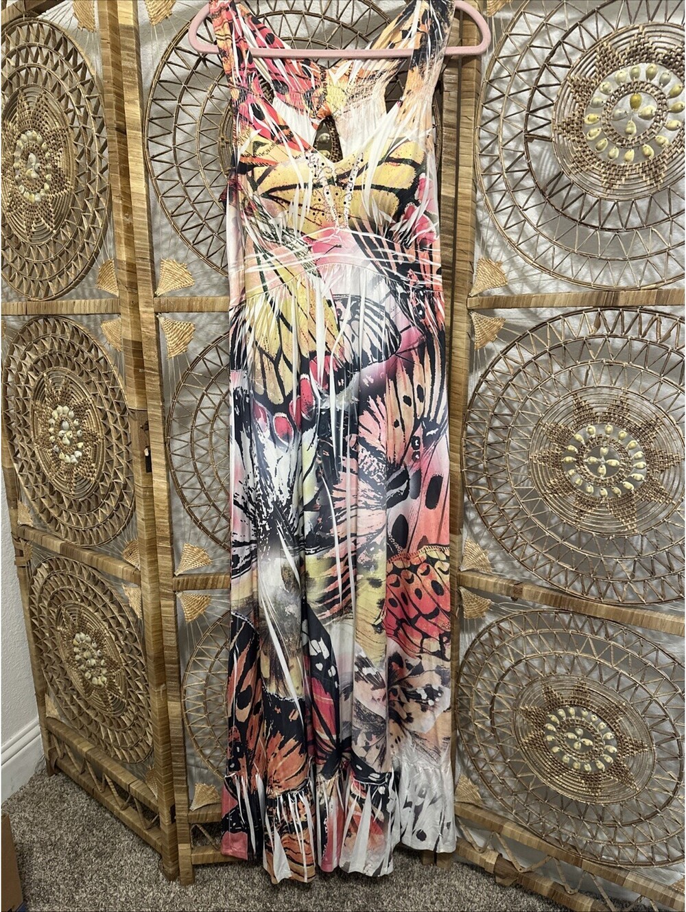 Women’s Style & Co SZ L Abstract Butterfly Maxi Dress Sequin’s